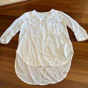 Cloth & Stone Popover Blouse Chest Pocket Hi Low Hem Semi Sheer 3/4 Sleeve XS